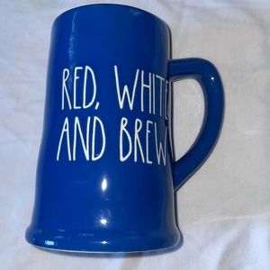 Rae Dunn Blue Mug RED WHITE AND BREW Patriotic Ceramic New